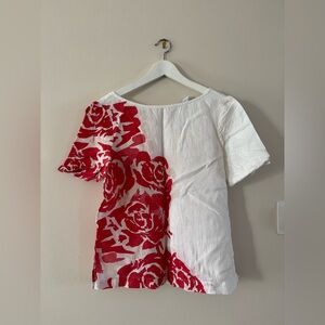 Chico’s Floral Red and White Women's Top 100% Linen